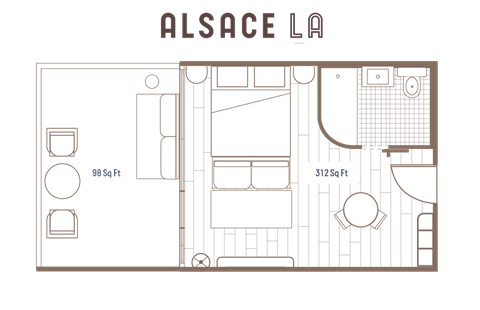 Premier Patio King Floor Plan at Alsace Living, Los Angeles, CA, 90016